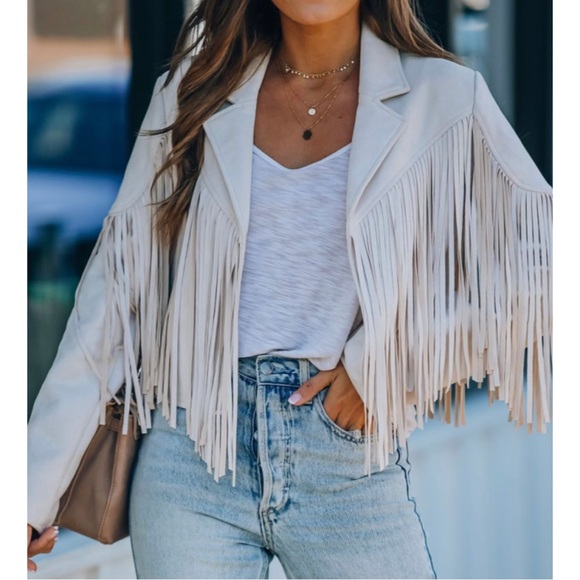 VICI Walford Cropped Fringe Faux Suede Jacket in Sand Large L NEW NWT - Picture 6 of 13